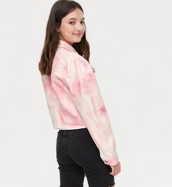 planet fitness dress code : Girls Pink Tie Dye Frayed Denim Jacket New Look