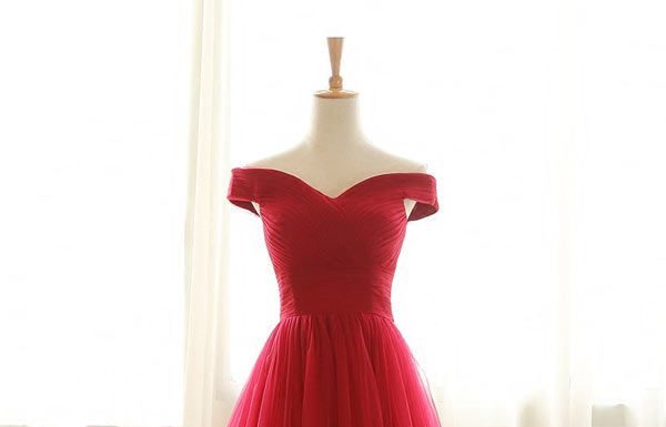 red dress coupon code : Robe de cérémonie rubis princesse élégante épaule dénudée