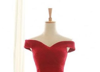 red dress promo code : Robe de cérémonie rubis princesse élégante épaule dénudée