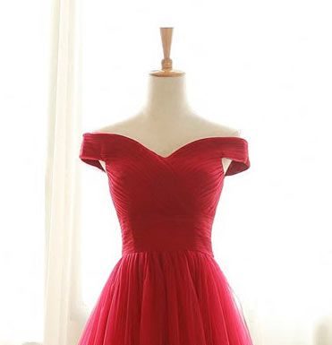 red dress promo code : Robe de cérémonie rubis princesse élégante épaule dénudée