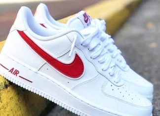 red nike air max : Nike Air Force 1 Low White Gym Red (Customized)
