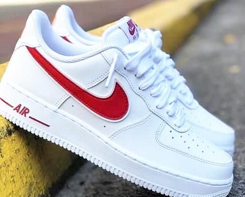 red nike air max : Nike Air Force 1 Low White Gym Red (Customized)
