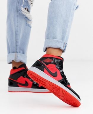 red nike air max : Nike Air Jordan 1 mid red and black sneakers | ASOS