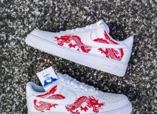 nike air force 1 red : Custom sneakers Nike Air Force 1 ‘Red dragon’