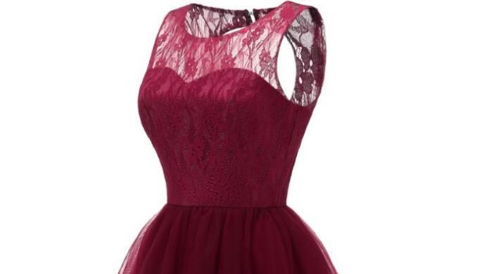 cocktail dress code : Sunvary Wine Red Women’s Sexy Lace Cocktail Dress Round Neck Sleeveless Knee-length Tulle Party Dress Short Summer Lace Dress – wine red / 16W