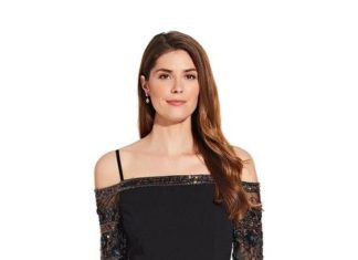 black tie dress code women : Adrianna Papell | Black Women’s Cold Shoulder Beaded Crepe Long Formal D