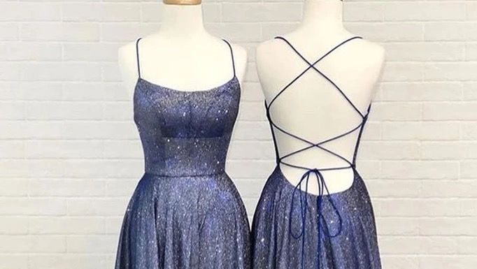 dress code policy : Robe de soirée à lacets dos nu en satin bleu simple, robe de soirée par sweetheart dress