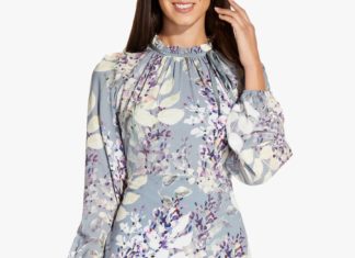 formal dress code : Adrianna Papell Watercolour Floral Knee Length Dress, Dusty Blue/Multi