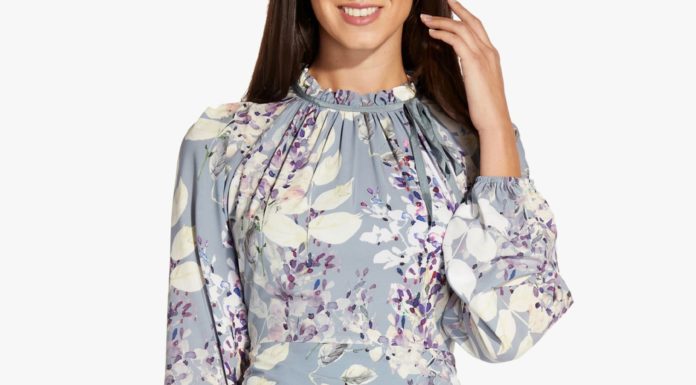 formal dress code : Adrianna Papell Watercolour Floral Knee Length Dress, Dusty Blue/Multi
