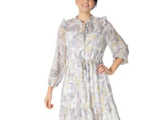 macys dress code : julia jordan Printed Chiffon Midi Dress – Ivory/multi