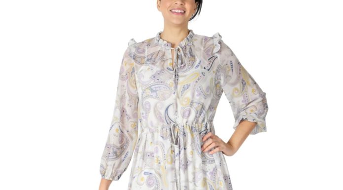 macys dress code : julia jordan Printed Chiffon Midi Dress – Ivory/multi