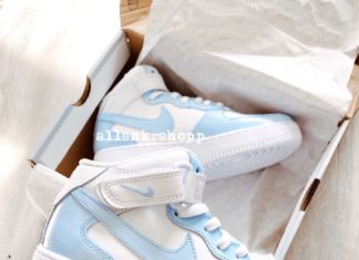 nike air : Baby blue nike air force 1 mid custom