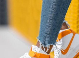 nike air force 1 high : Nike Air Force 1 High Orange sneakers.