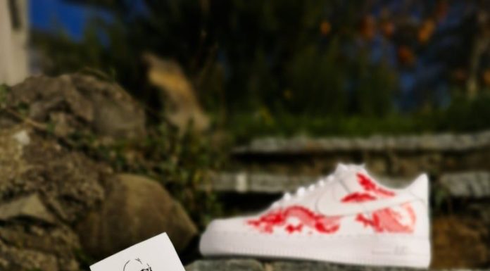 nike air force 1 red : Custom sneakers Nike Air Force 1 ‘Red dragon х The Great Wave off Kanagawa’