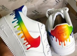 nike air force 1 womens : Rainbow Dripping Paint Swoosh Custom Nike Air force 1 Sneakers