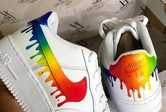 nike air force 1 womens : Rainbow Dripping Paint Swoosh Custom Nike Air force 1 Sneakers