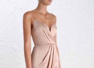 cocktail dress code : Zimmermann Sueded Silk Plunge Cocktail Dress | Nude/Musk Bridesmaid BEST SELLER