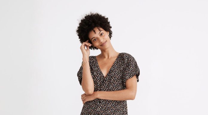dress code clothing : Bubble-Sleeve Button-Front Midi Dress in Adorable Ditsy