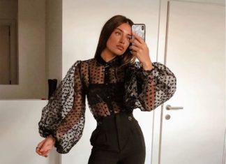 funeral dress code : Sheer Polka Dot Organza Blouse Top Black