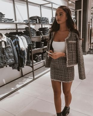 funeral dress code : Tweed Blazer and Skirt Co Ord Set Black