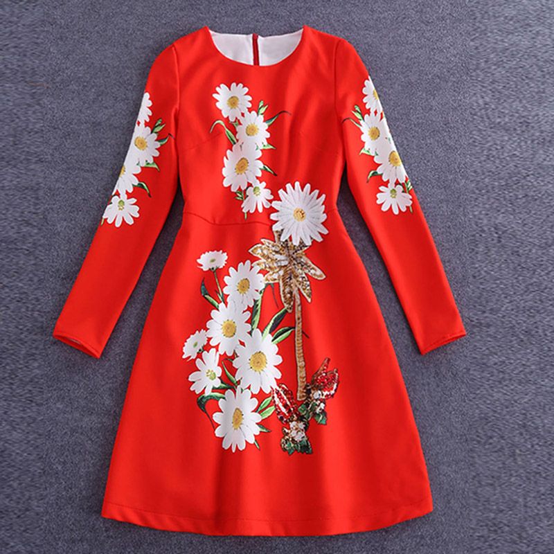 US $59.0 |New Fashion Dress 2016 Spring Autumn Beautician Street Orange Flower Print Three Quarter Sleeves Knee Length Noble Dress|dress fashion|fashion dressdress 2016 - AliExpress