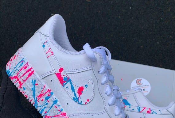 nike air force 1 custom : Custom Nike Air Force 1 (Pink and Blue), Splat Trainers, Spill Trainers, Spill Air Force 1, Paint Ai