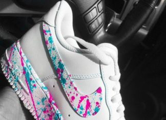 nike air force 1 pink : Custom Nike Air Force 1 (Pink and Blue), Splat Trainers, Spill Trainers, Spill Air Force 1, Paint Ai