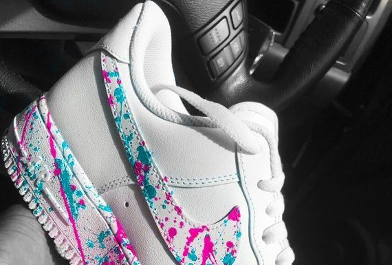 nike air force 1 pink : Custom Nike Air Force 1 (Pink and Blue), Splat Trainers, Spill Trainers, Spill Air Force 1, Paint Ai