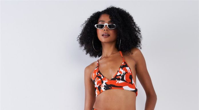 nike air force women : Orange Camouflage High Waisted Parachute Jogger Pant Triangle Halter Crop Top Two Piece Set – Small