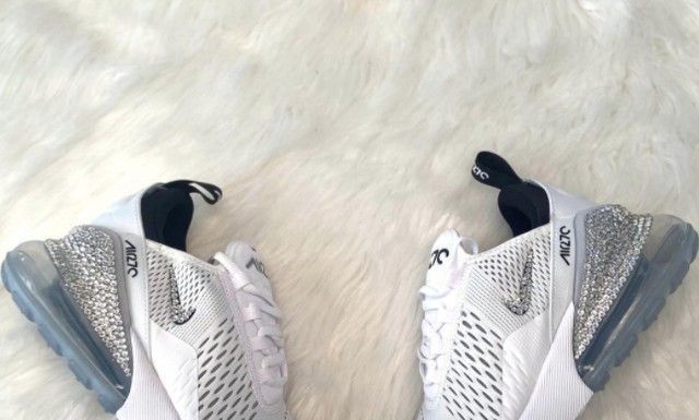 nike air max 270 white : Nike Air Max 270 White Custom Swarovski Sneakers
