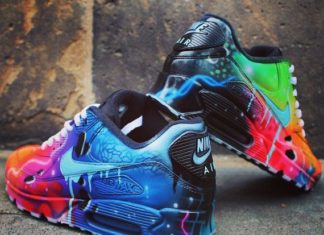 nike air max black : Nike Air Max 90 Blue Galaxy Style Peint Custom Shoes Sneaker Airbrush Kicks rare schuhe *UNIKAT* chaussures peintes à la main dégoulinant swoosh