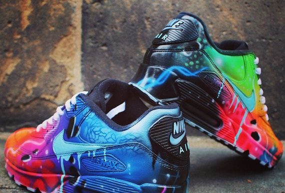 nike air max black : Nike Air Max 90 Blue Galaxy Style Peint Custom Shoes Sneaker Airbrush Kicks rare schuhe *UNIKAT* chaussures peintes à la main dégoulinant swoosh