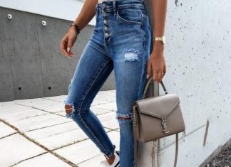 restaurant dress code : Women Low Rise Stretchy Ripped Jeans – Blue / S