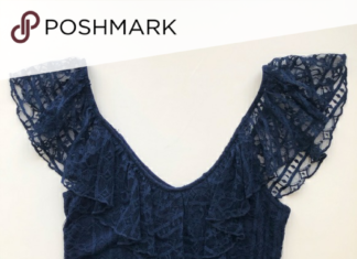 semi formal dress code : SUZY SHIER Navy Blue Lace Ruffle Semi Formal Dress