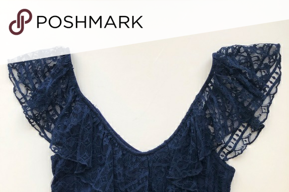 semi formal dress code : SUZY SHIER Navy Blue Lace Ruffle Semi Formal Dress