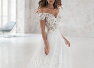 wedding dress code : Robe de mariée simple en tulle epaule a manches courtes en dentelle a ligne robes de mariée