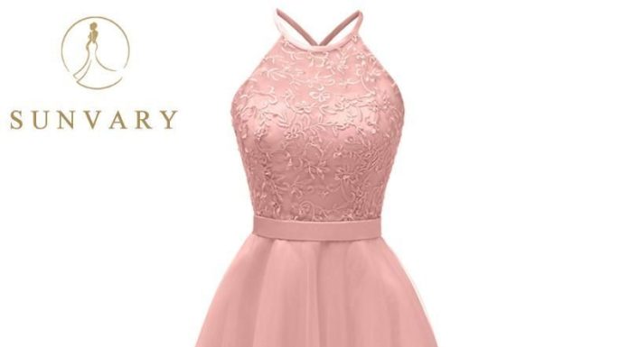 cocktail dress code : Sunvary Summer 2018 Women Lace Party Dress Plus Size Halter-neck Sleeveless Short Sexy Cocktail Dress Backless Night Club Dress – pink / 6