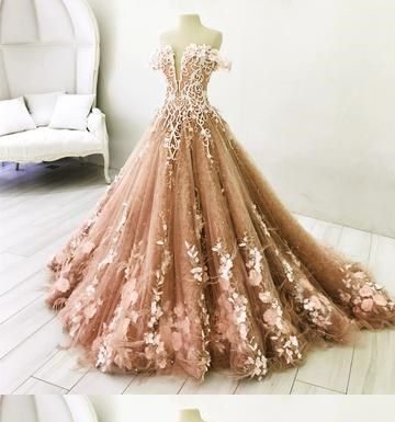 dress up time princess codes : Lace Embroidery Off Shoulder Tulle Ball Gown Wedding Dresses