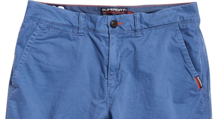 fbla dress code : Superdry blauw zacht slim fit chino stretch short twill katoen – Maat W32