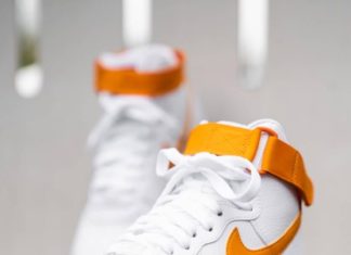 nike air force 1 high : Nike ir Force 1 High White/Orange Peel sneakers.