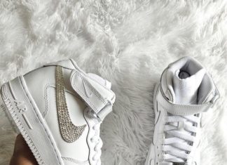 nike air force 1 high top : Nike Air Force 1 ’07 High Tops + Hand Customized Swarovski Crystals – White- Woman/Girls