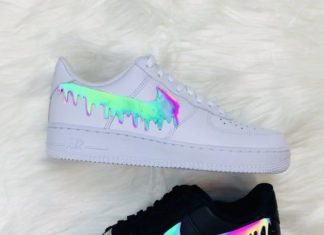 nike air force ones womens : DIY Nike Air Force Custom/ Iron On Heat Transfer/ Vinyl Stickers/ Rainbow Iridescent Drip/ 3M Reflective/Holographic Shoes/ Custom AF1