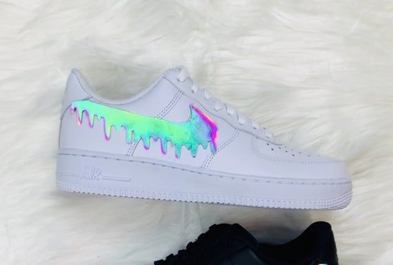 nike air force ones womens : DIY Nike Air Force Custom/ Iron On Heat Transfer/ Vinyl Stickers/ Rainbow Iridescent Drip/ 3M Reflective/Holographic Shoes/ Custom AF1