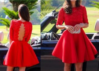 red dress discount code : Short Formal Dress Red Formal Dress Red Prom Dress Lace Prom Dress With 1/2 Sleeves,MA095